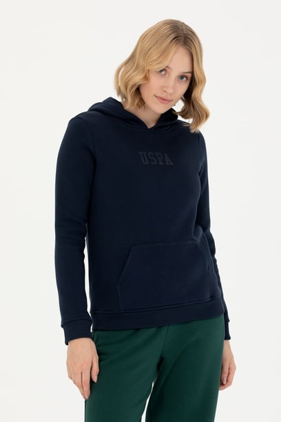 Kadın Lacivert Kapüşonlu Basic Sweatshirt