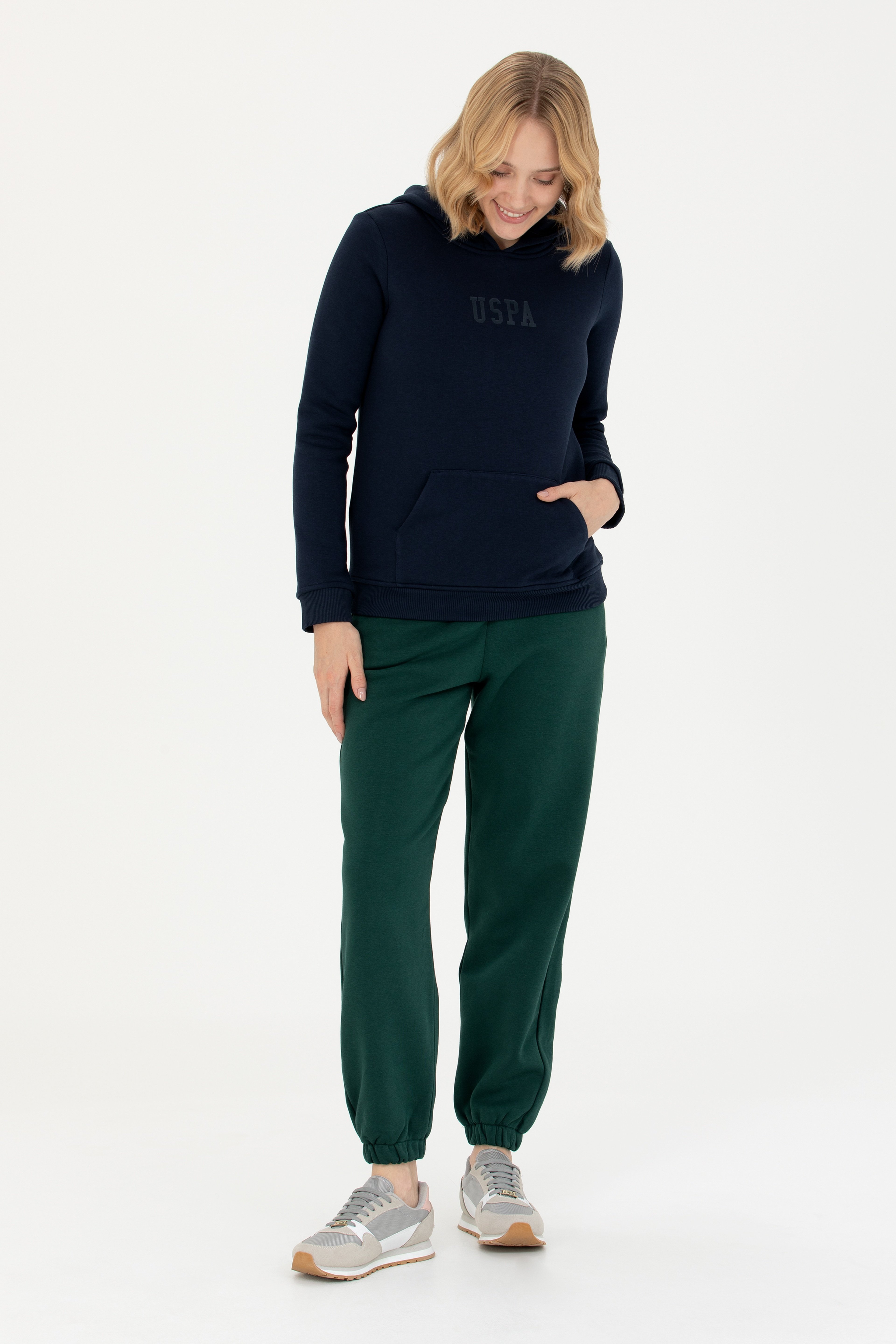 Kadın Lacivert Kapüşonlu Basic Sweatshirt - Image 4