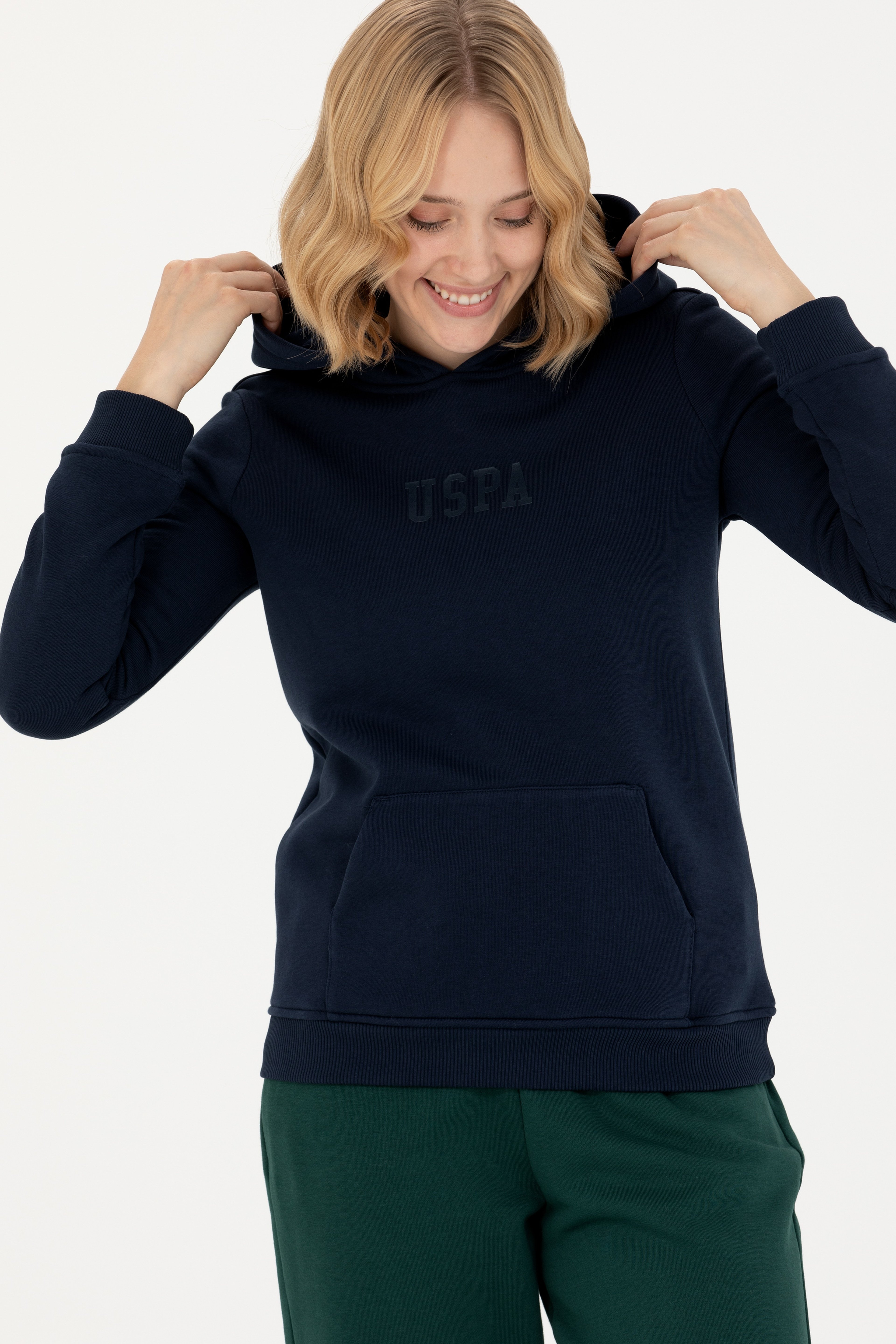 Kadın Lacivert Kapüşonlu Basic Sweatshirt - Image 1