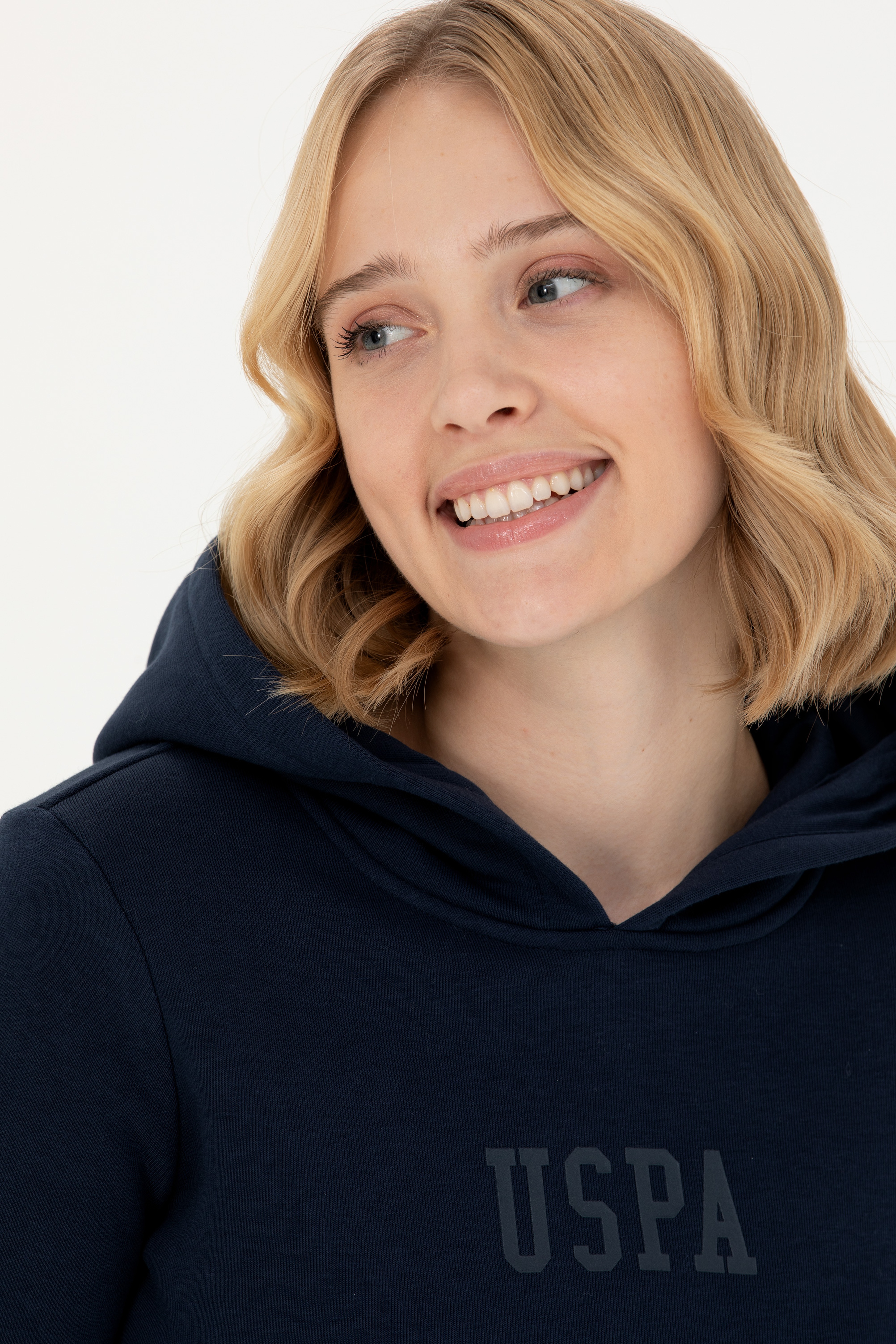 Kadın Lacivert Kapüşonlu Basic Sweatshirt - Image 2