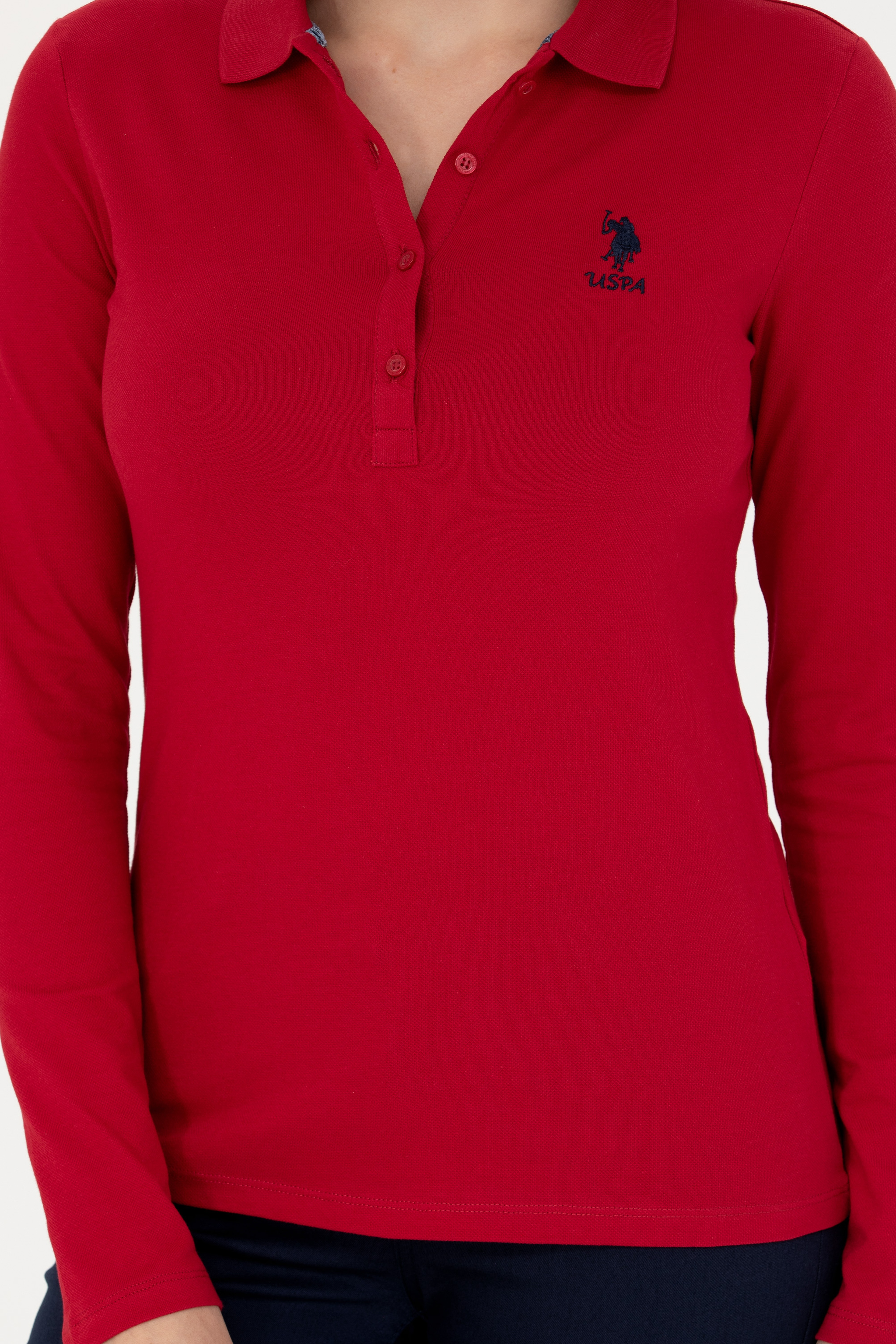 Kadın Kırmızı Polo Yaka Basic Sweatshirt - Image 6