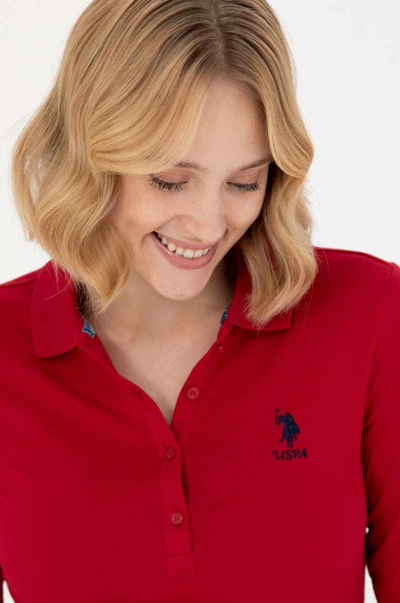 Kadın Kırmızı Polo Yaka Basic Sweatshirt