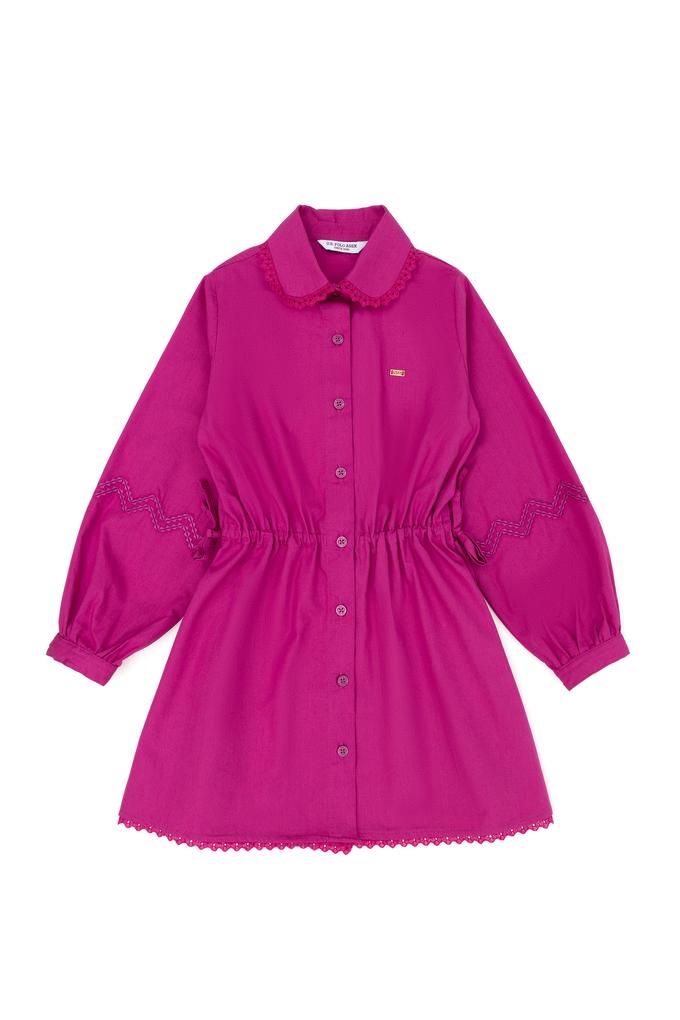 Kız Çocuk Menekşe Uzun Kol Dokuma Elbise
