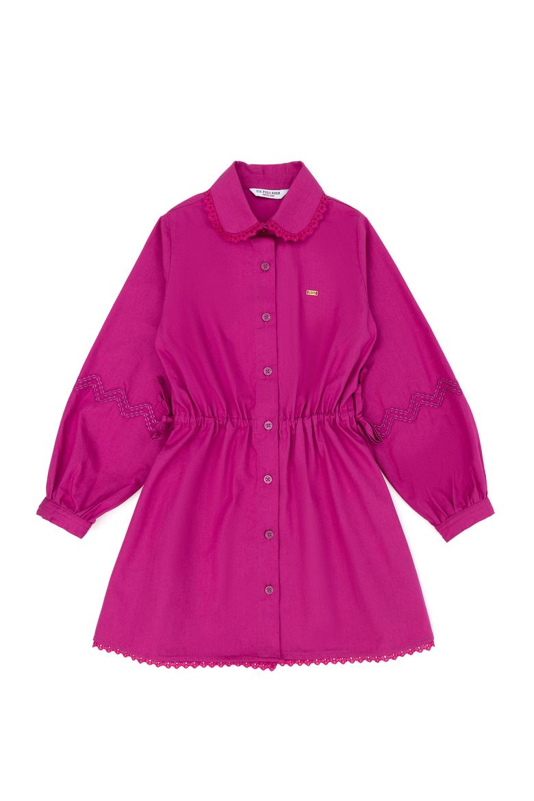 Kız Çocuk Menekşe Uzun Kol Dokuma Elbise