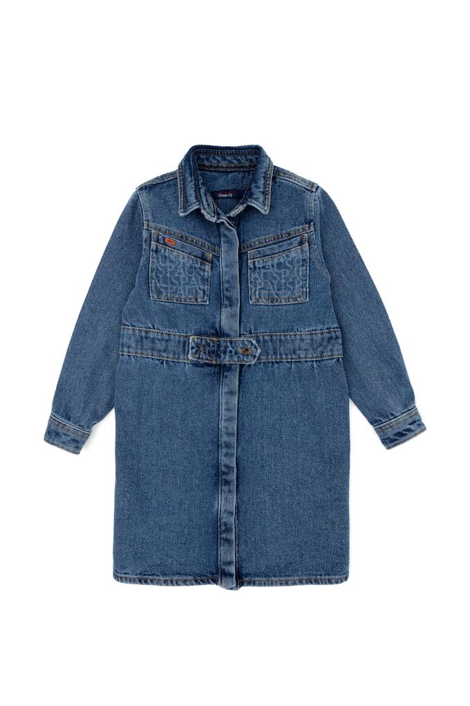 Kız Çocuk Mavi Uzun Kol Jean Elbise