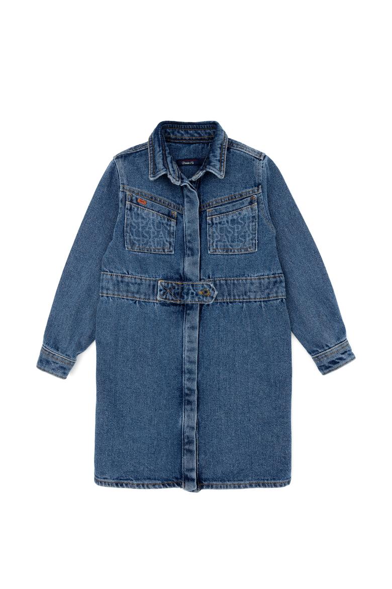 Kız Çocuk Mavi Uzun Kol Jean Elbise