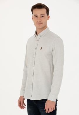 Erkek Ekru Uzun Kollu Basic Gömlek - 50271275068