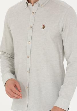 Erkek Ekru Uzun Kollu Basic Gömlek - 50271275068