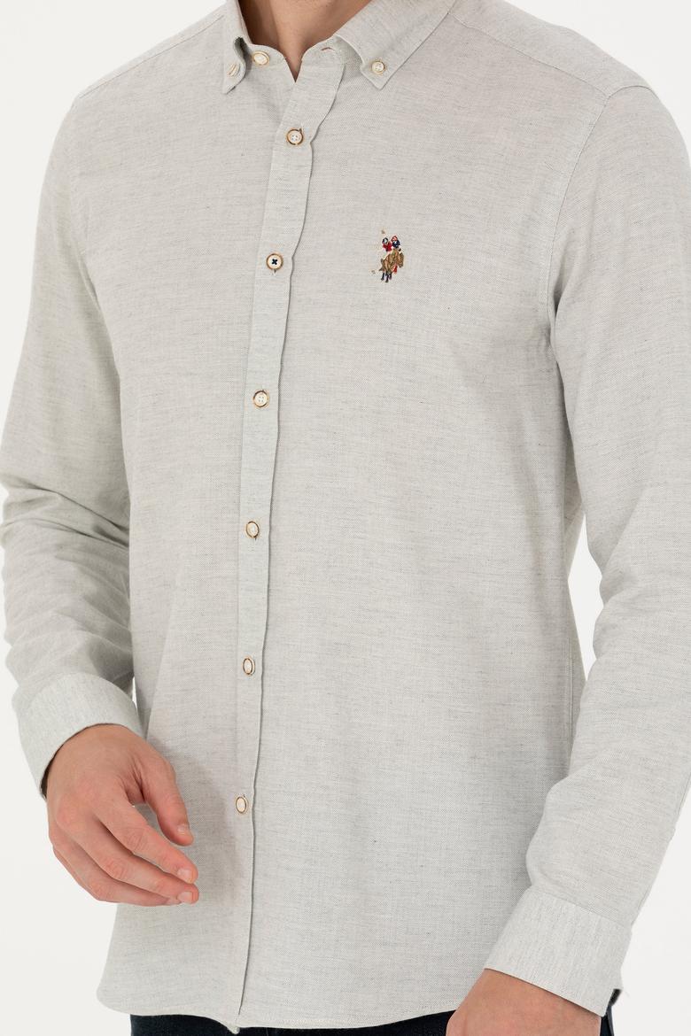 Erkek Ekru Uzun Kollu Basic Gömlek - 50271275068