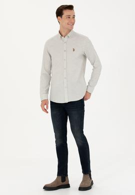 Erkek Ekru Uzun Kollu Basic Gömlek - 50271275068