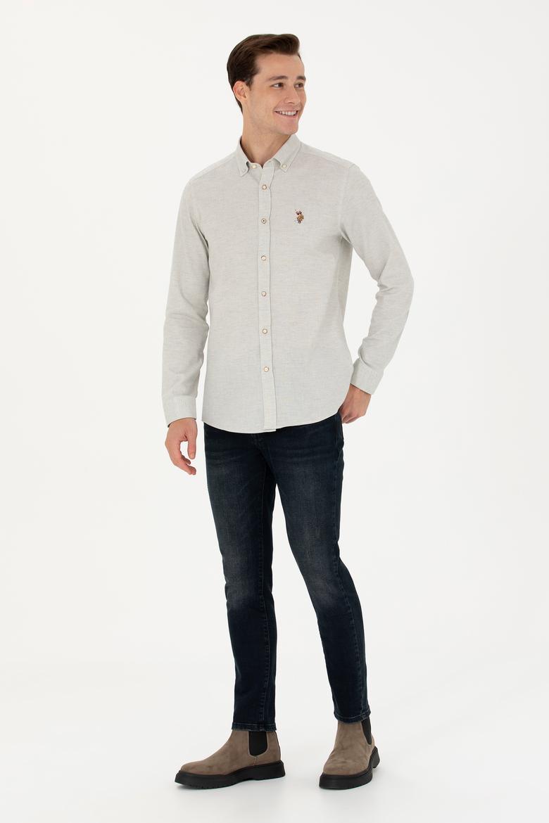 Erkek Ekru Uzun Kollu Basic Gömlek - 50271275068