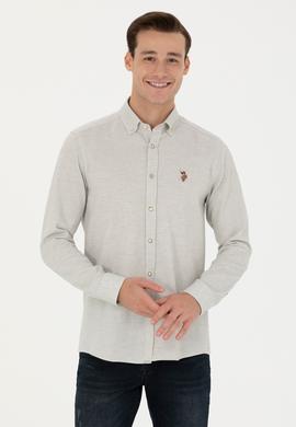 Erkek Ekru Uzun Kollu Basic Gömlek - 50271275068