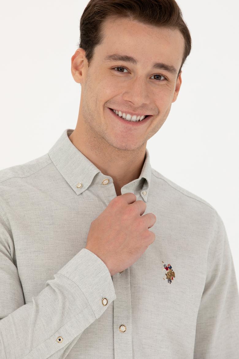 Erkek Ekru Uzun Kollu Basic Gömlek - 50271275068