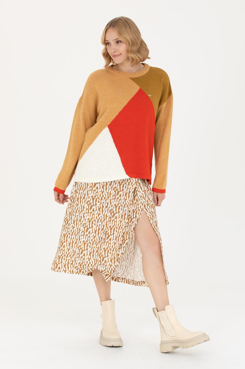 Kadın Açık Haki Dokuma Etek