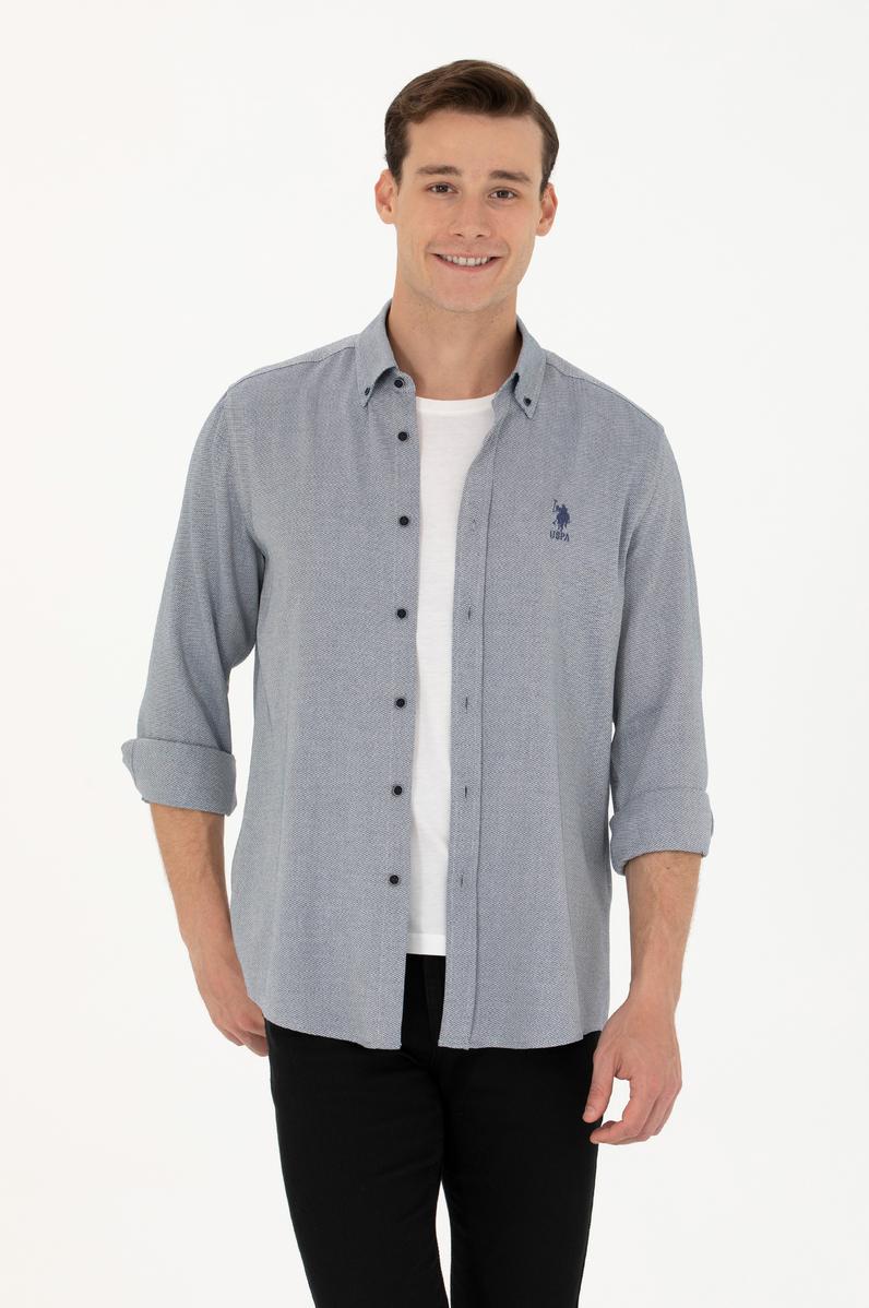 Erkek Saks Uzun Kollu Gömlek