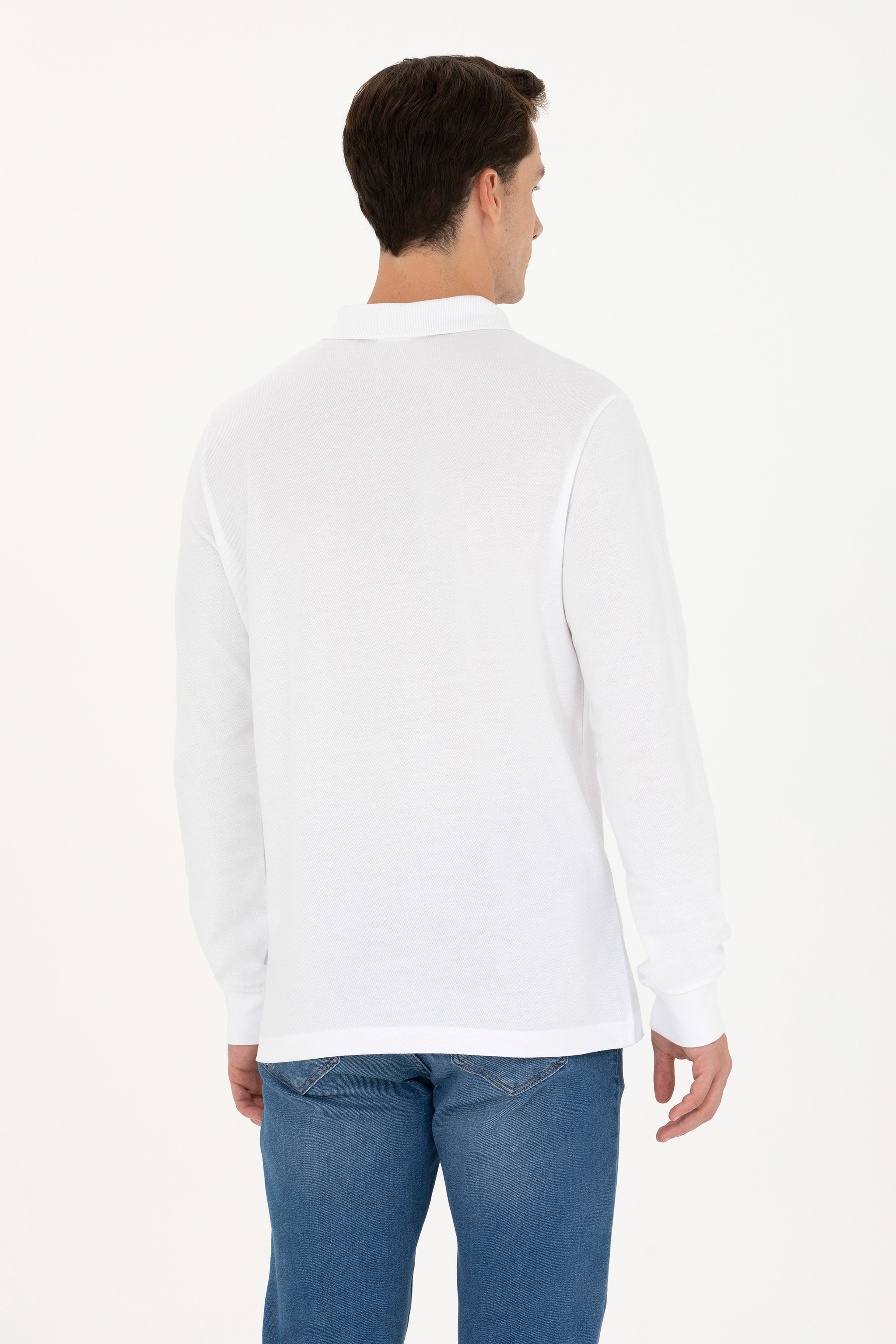 Erkek Beyaz Basic Sweatshirt - Image 6