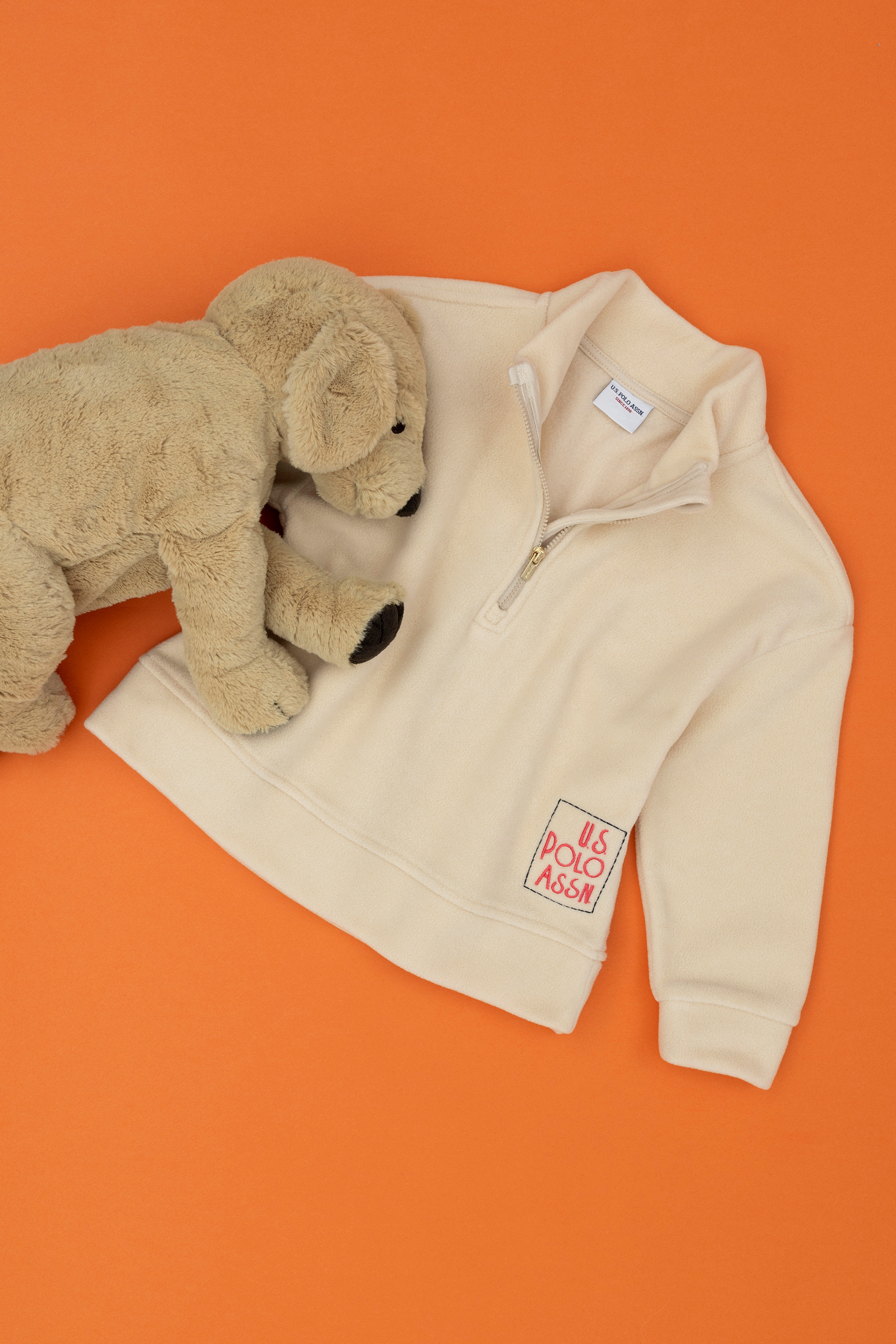 Kız Çocuk Krem Polarlı Polo Yaka Sweatshirt