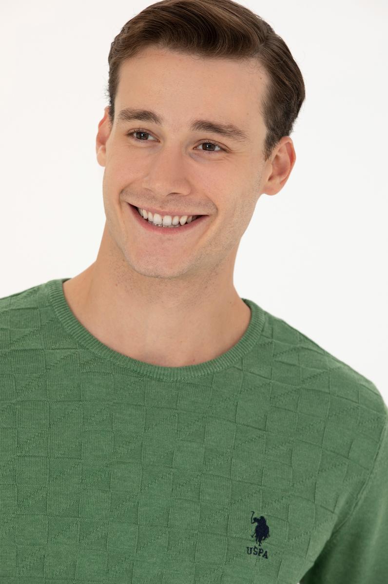 Erkek Yeşil Bisiklet Yaka Kazak