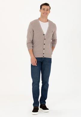 Erkek Vizon Melanj Basic Triko Hırka - 50268939046