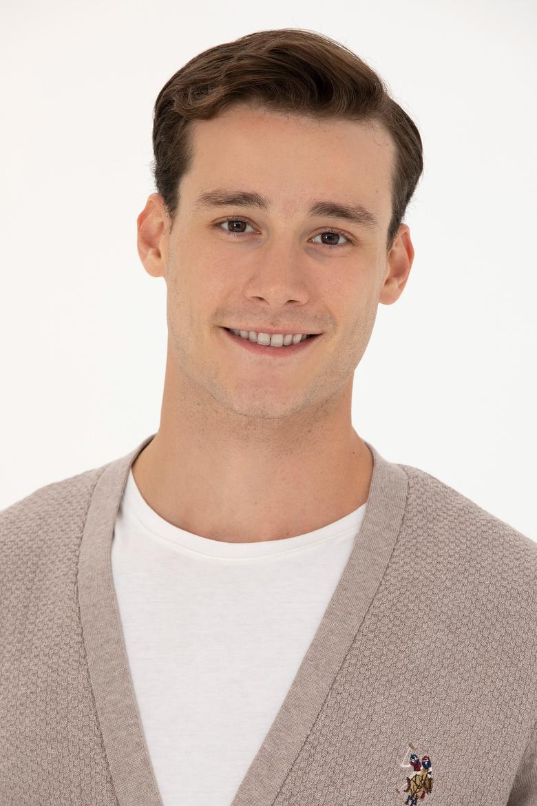 Erkek Vizon Melanj Basic Triko Hırka - 50268939046