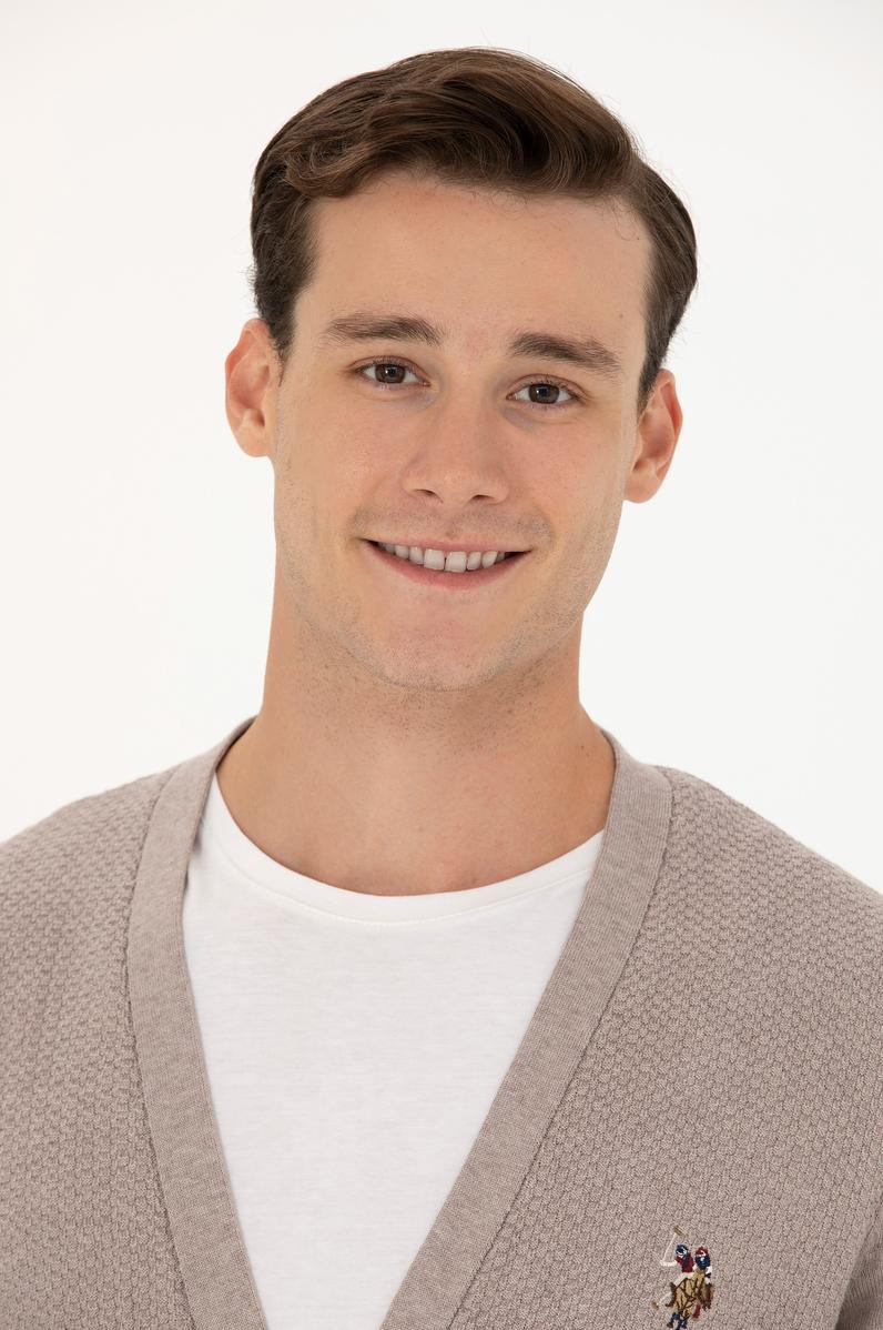 Erkek Vizon Melanj Basic Triko Hırka