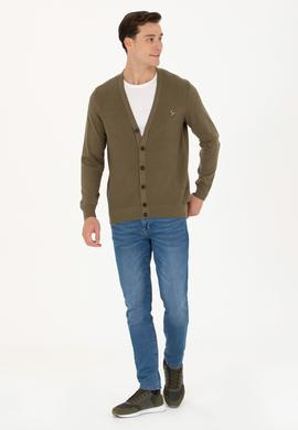 Erkek Haki Melanj Basic Triko Hırka - 50268939074