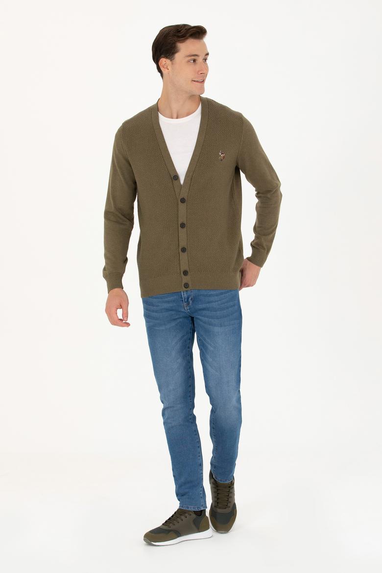 Erkek Haki Melanj Basic Triko Hırka - 50268939074