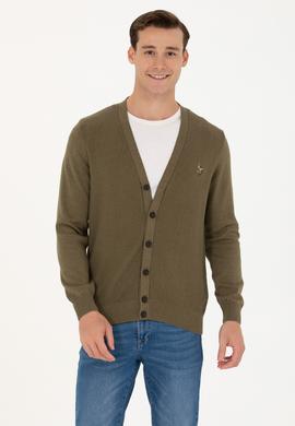 Erkek Haki Melanj Basic Triko Hırka - 50268939074