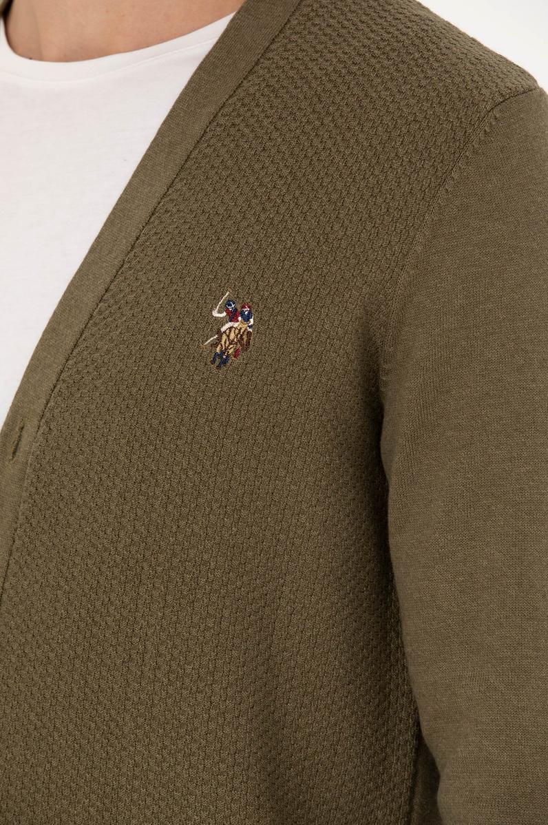 Erkek Haki Melanj Basic Triko Hırka