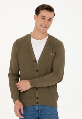 Erkek Haki Melanj Basic Triko Hırka - 50268939074