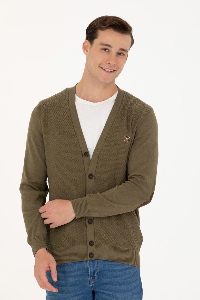 Erkek Haki Melanj Basic Triko Hırka - 50268939074