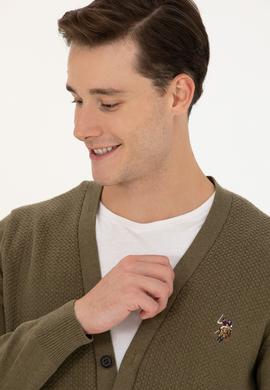 Erkek Haki Melanj Basic Triko Hırka - 50268939074