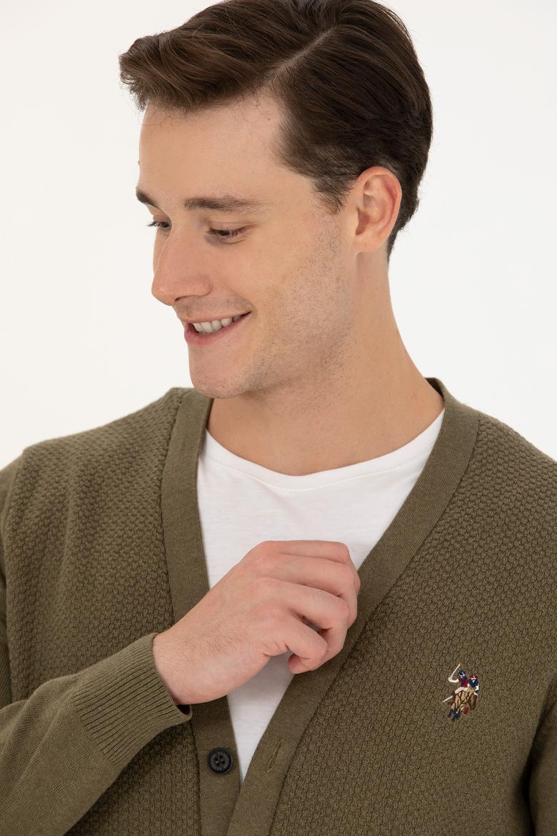 Erkek Haki Melanj Basic Triko Hırka - 50268939074