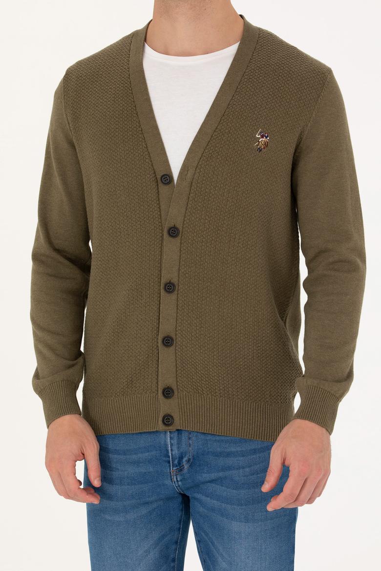 Erkek Haki Melanj Basic Triko Hırka - 50268939074