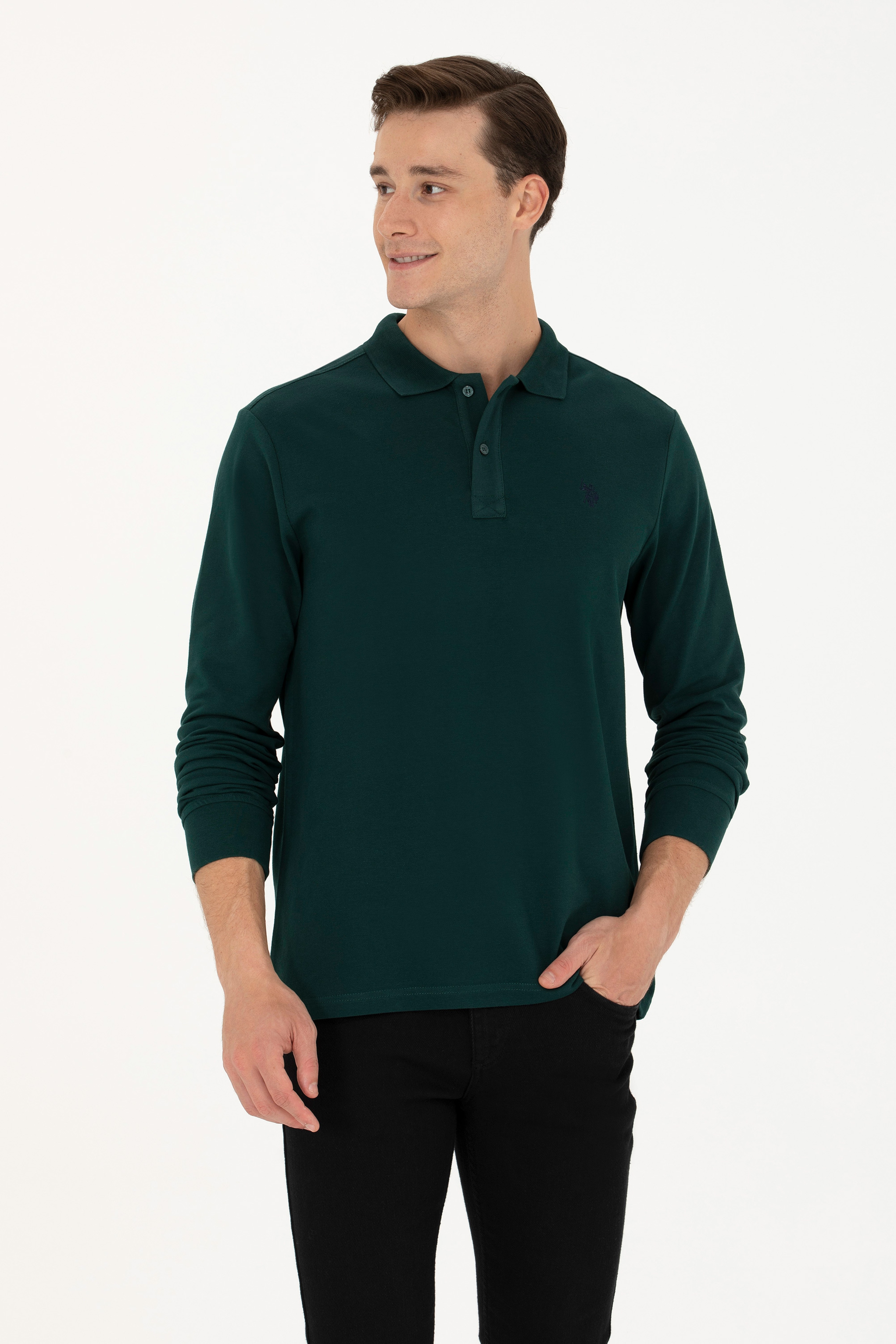 Erkek Koyu Yeşil Basic Sweatshirt - Image 1