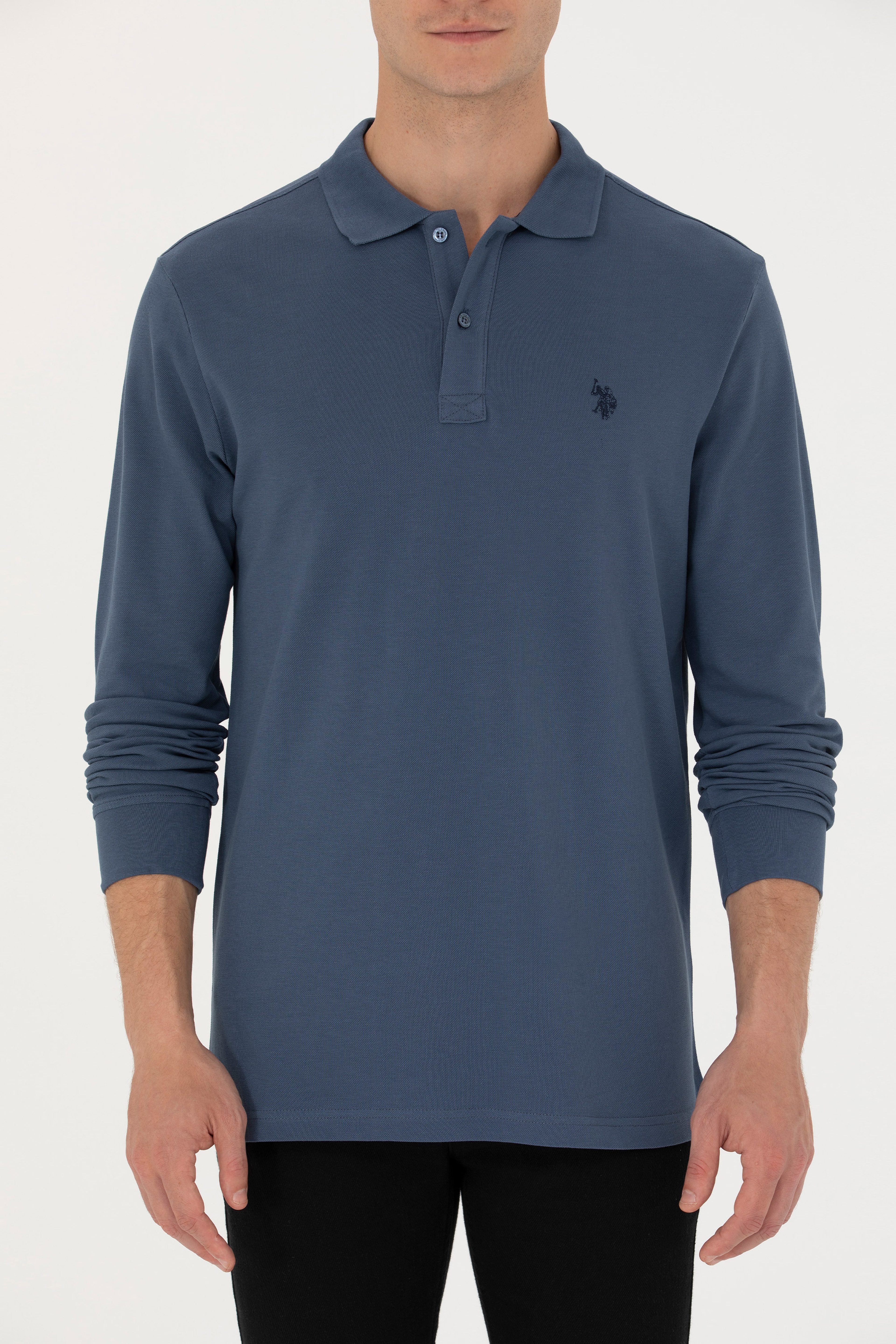 Erkek İndigo Basic Sweatshirt - Image 6