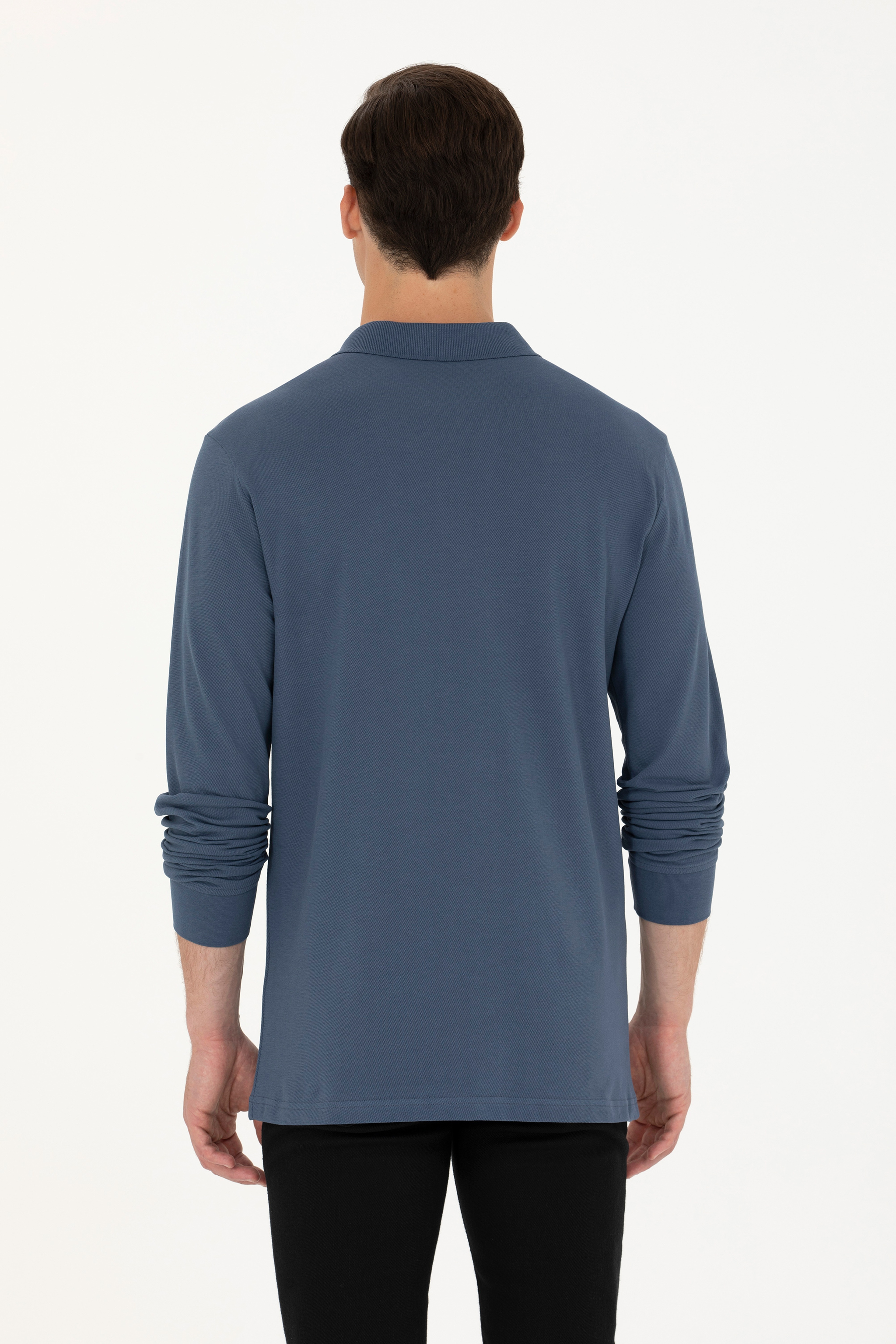Erkek İndigo Basic Sweatshirt - Image 5