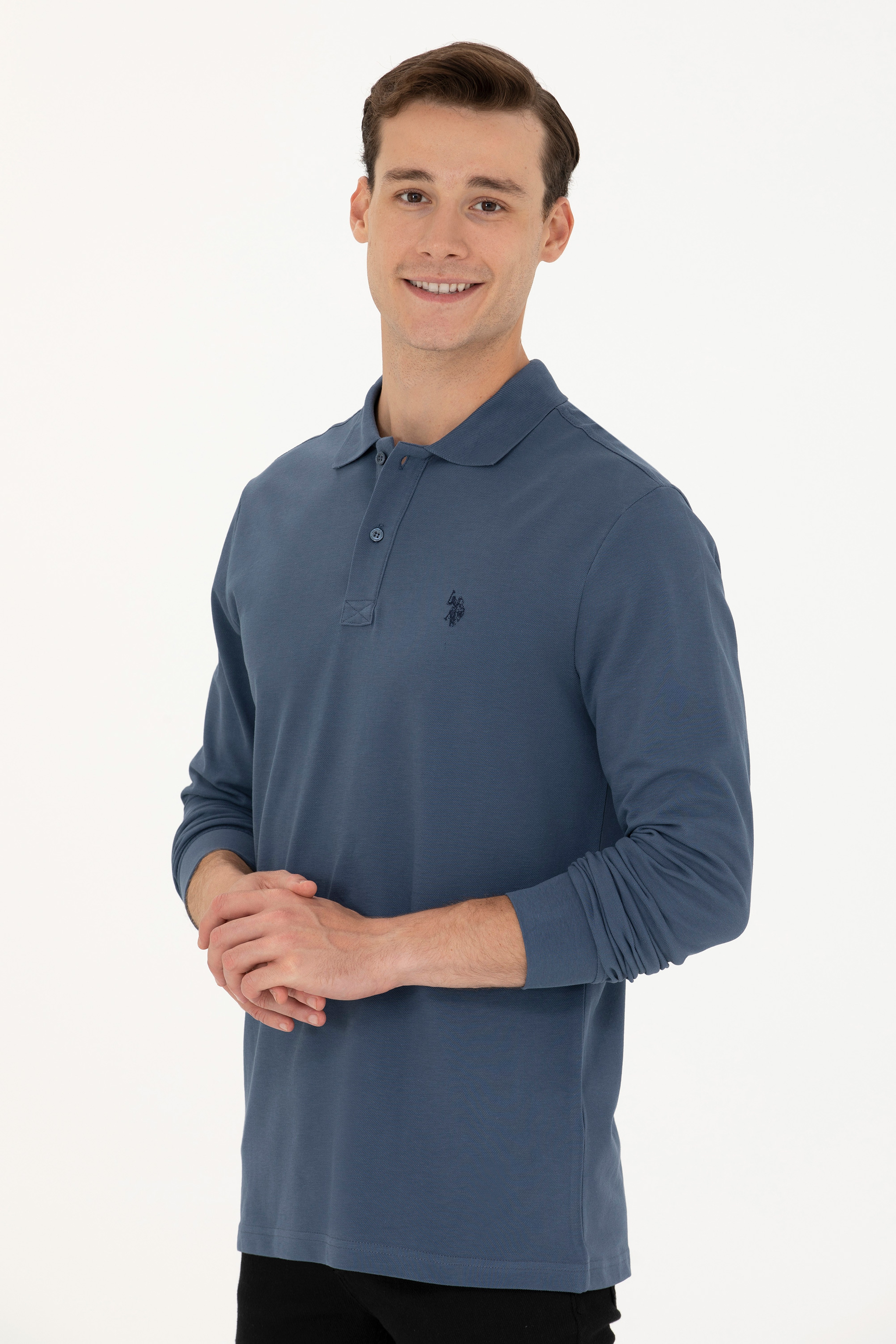 Erkek İndigo Basic Sweatshirt - Image 3