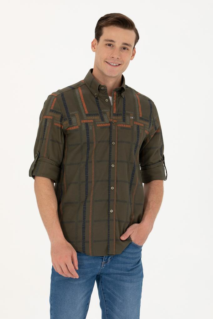 Erkek Haki Uzun Kollu Gömlek