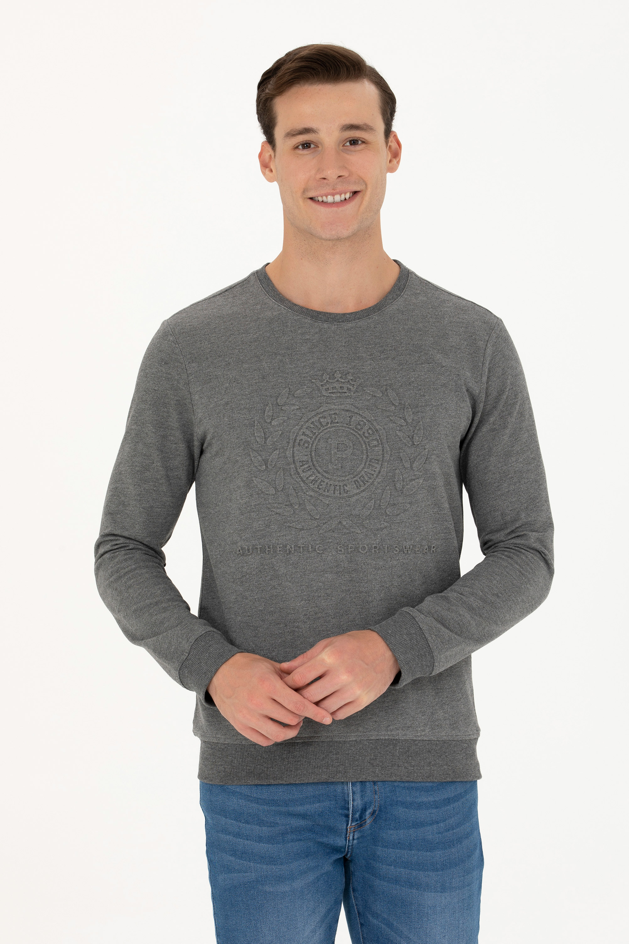 Erkek Antrasit Melanj Sweatshirt - Image 3