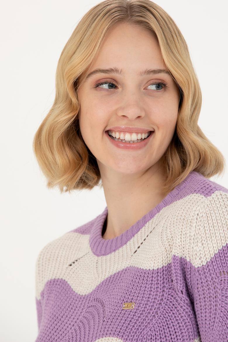 Kadın Lila Bisiklet Yaka Kazak - 50272043015