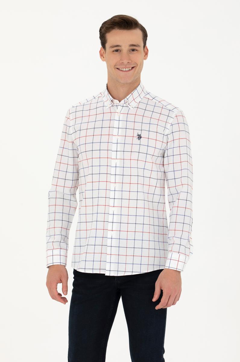 Erkek Ekoseli Beyaz Gömlek