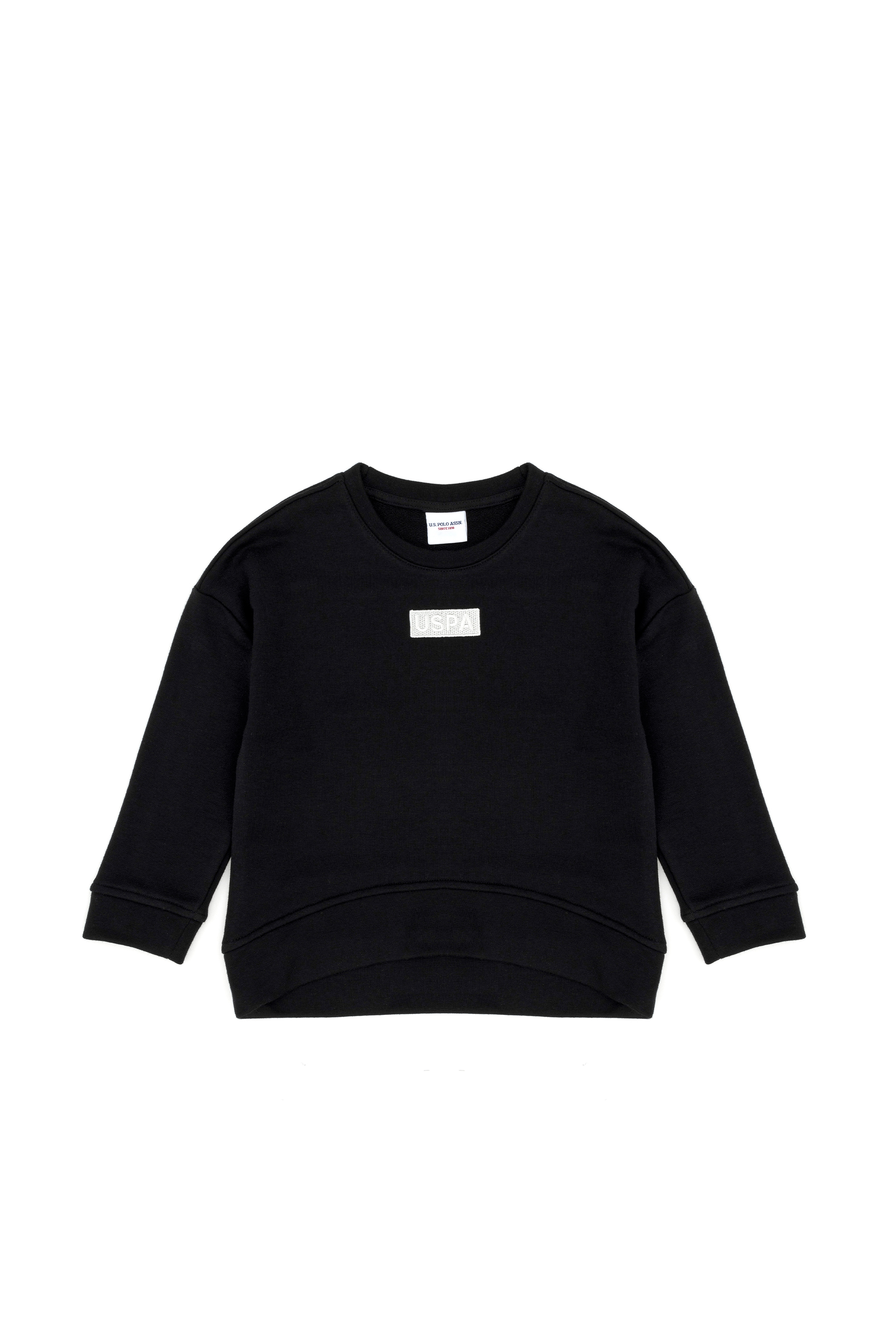 Kız Çocuk Siyah Basic Bisiklet Yaka Sweatshirt