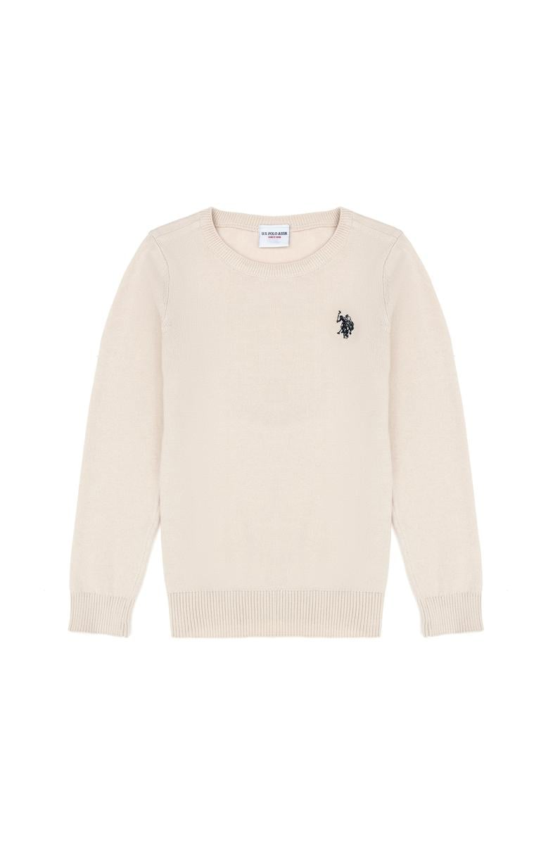 Kız Çocuk Krem Basic Bisiklet Yaka Kazak