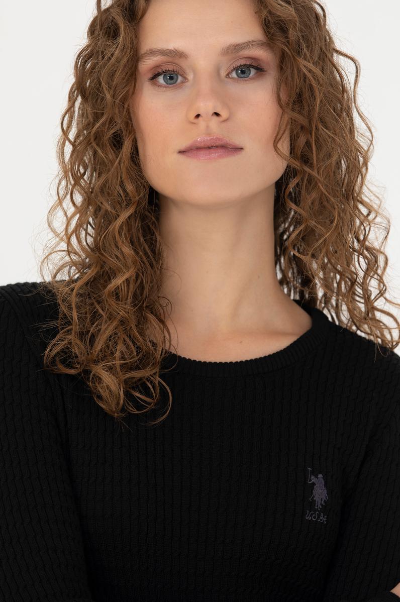 Kadın Siyah Bisiklet Yaka Basic  Kazak