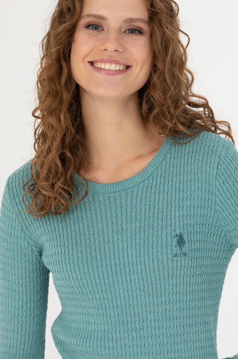 Kadın Mint Bisiklet Yaka Basic Kazak