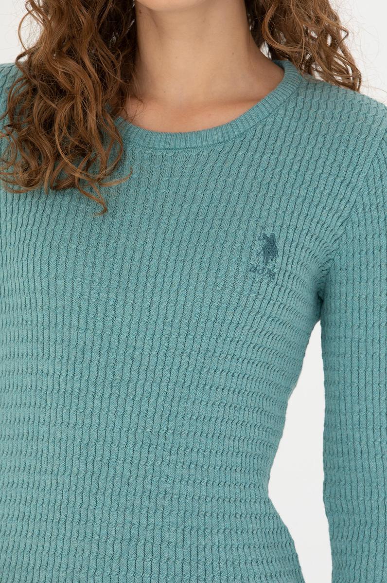 Kadın Mint Bisiklet Yaka Basic Kazak