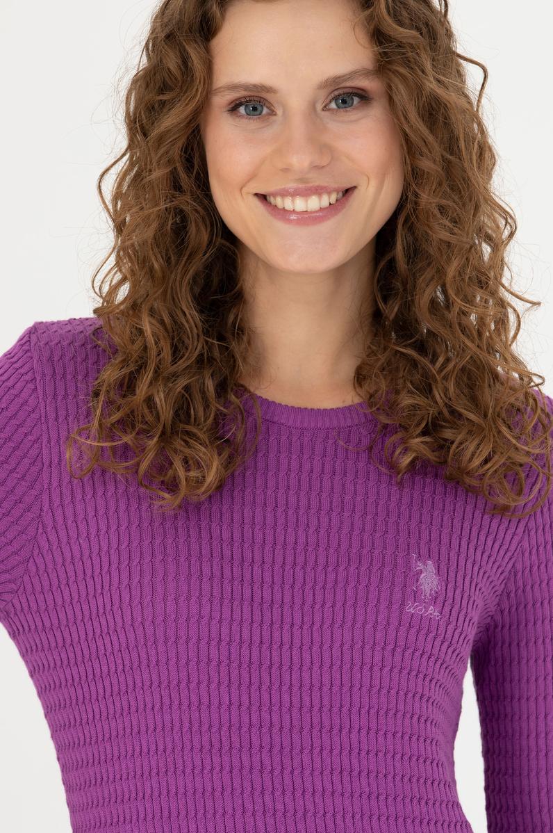 Kadın Violet Bisiklet Yaka Basic Kazak