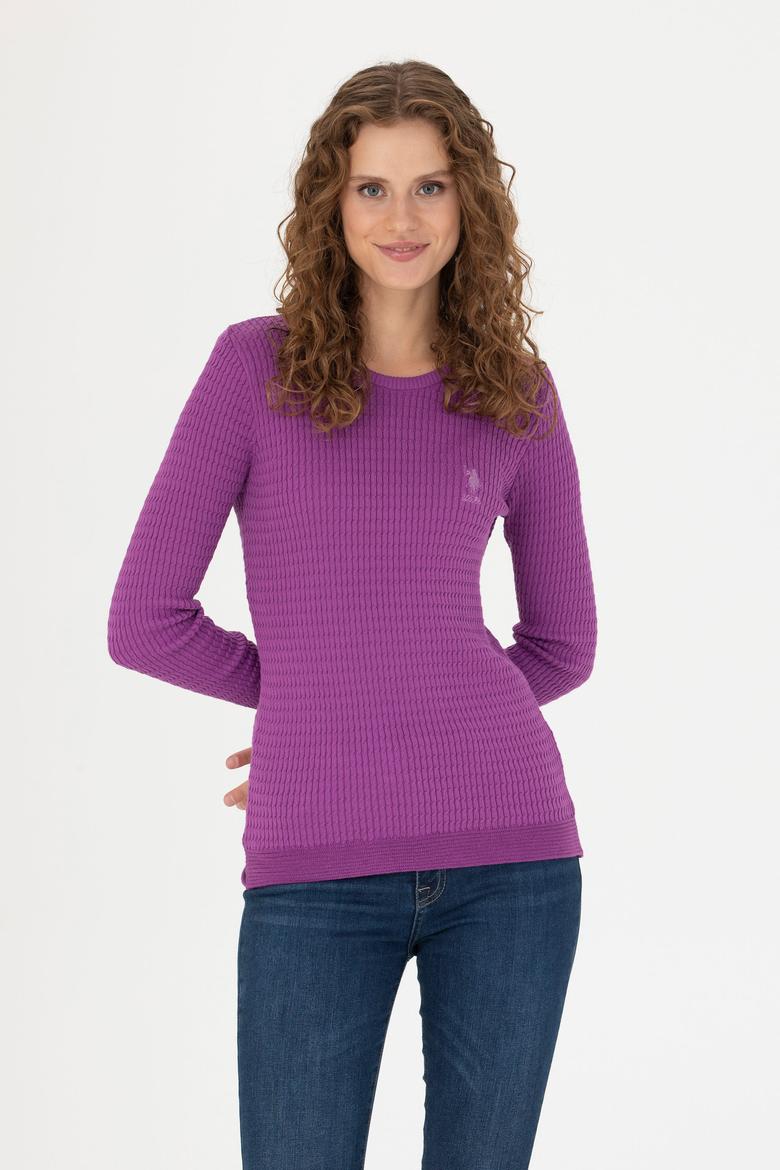 Kadın Violet Bisiklet Yaka Basic Kazak - 50269013099