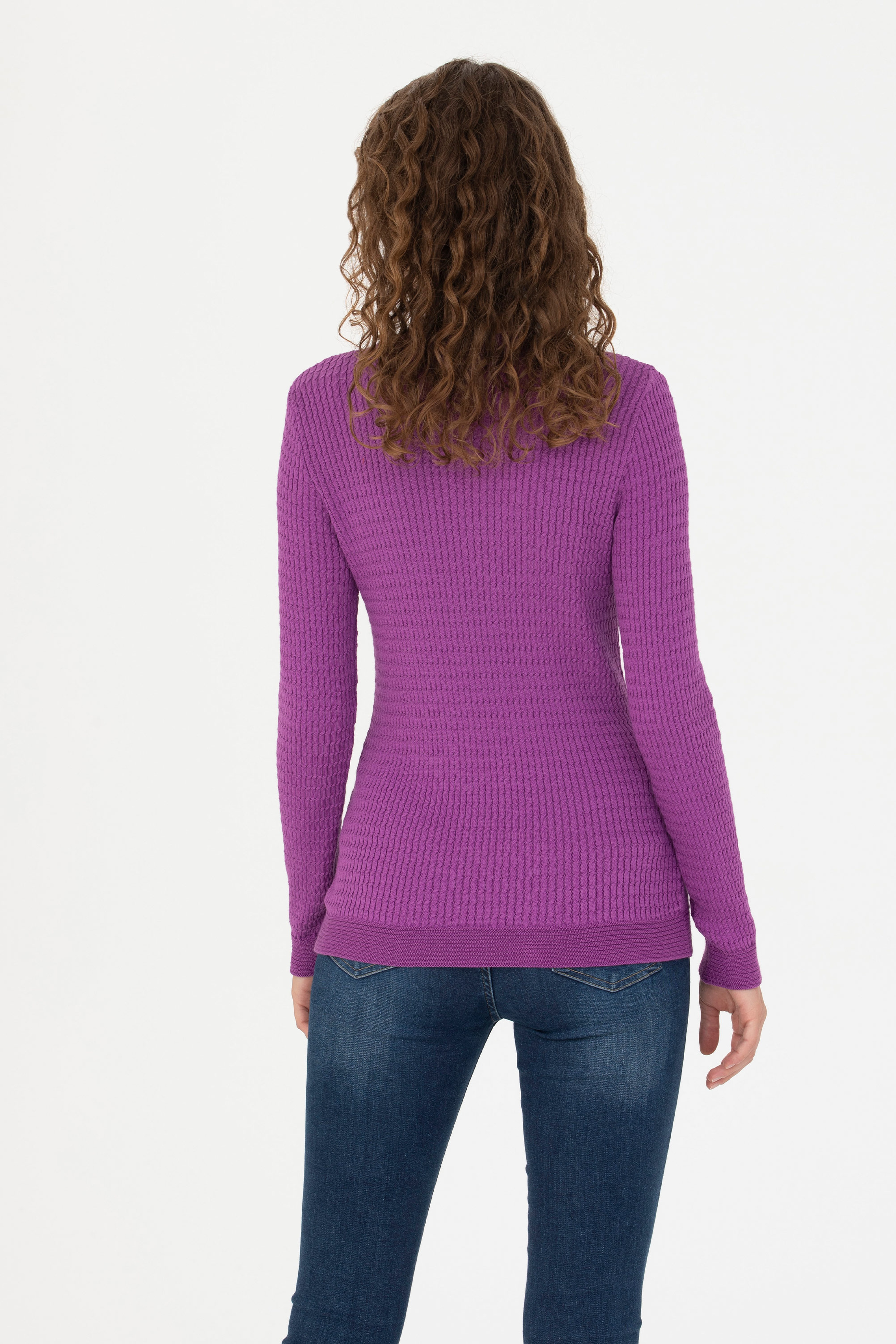 Kadın Violet Bisiklet Yaka Basic Kazak - Image 5
